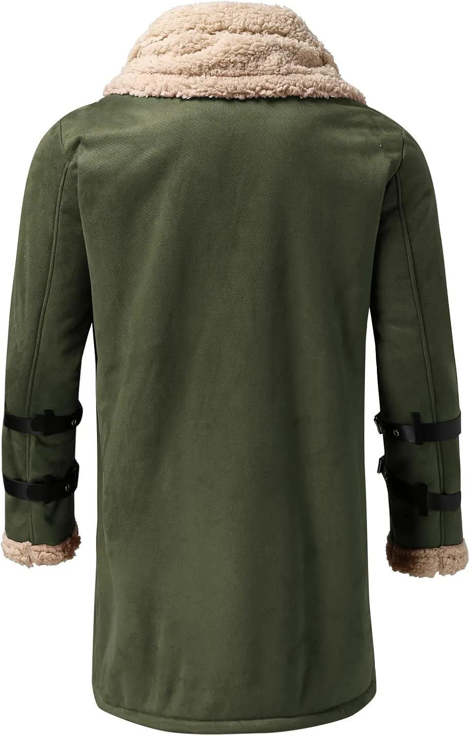 Men's Faux Shearling Midlength Overcoat Winter Thermal Sherpa Lined Long Jacket Fur Collar Suede Leather Trench Coat