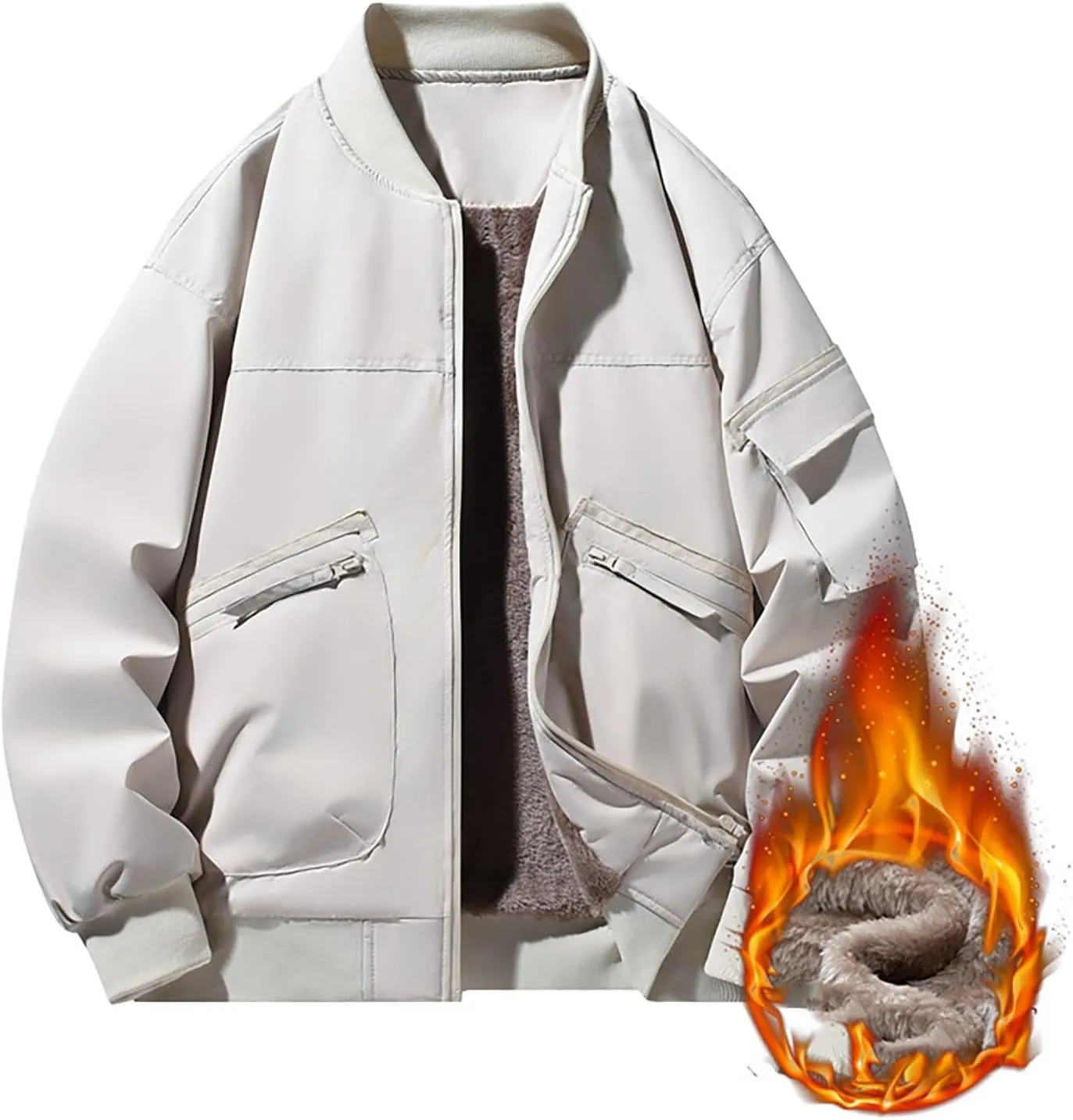 Mens Fleece Bomber Jacket Casual Plaid Jacquard Varsity Jacket Coat Zipper Pockets Windbreaker Softshell Jacket