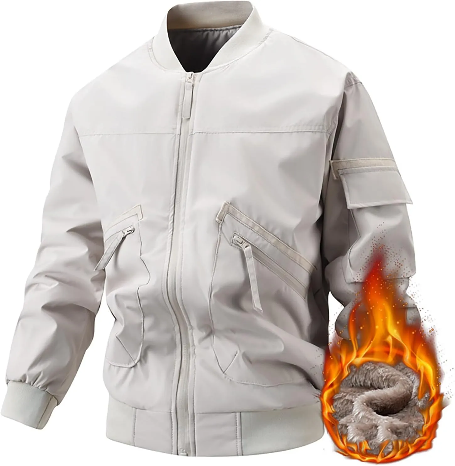 Mens Fleece Bomber Jacket Casual Plaid Jacquard Varsity Jacket Coat Zipper Pockets Windbreaker Softshell Jacket