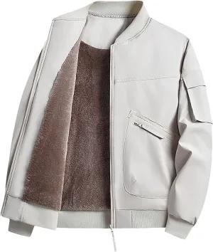 Mens Fleece Bomber Jacket Casual Plaid Jacquard Varsity Jacket Coat Zipper Pockets Windbreaker Softshell Jacket