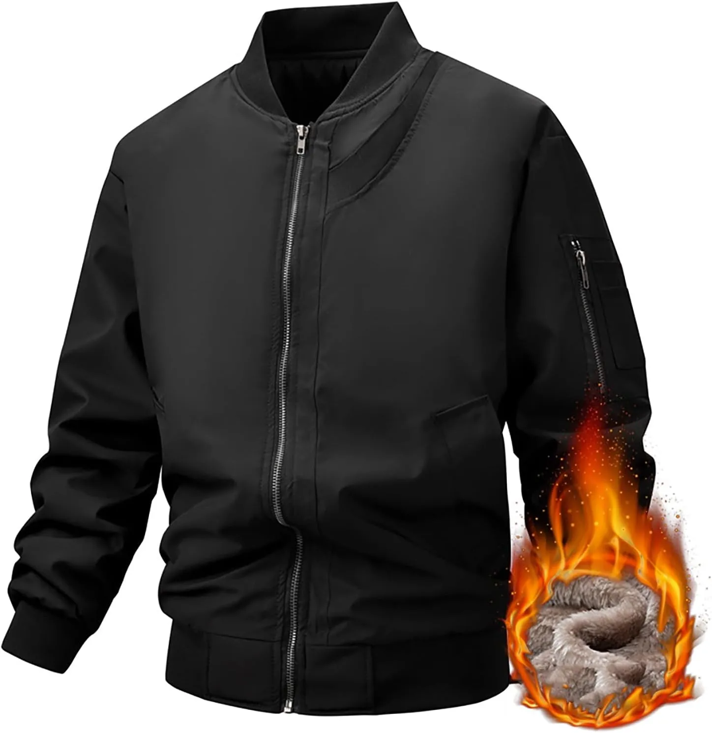 Mens Fleece Bomber Jacket Casual Plaid Jacquard Varsity Jacket Coat Zipper Pockets Windbreaker Softshell Jacket