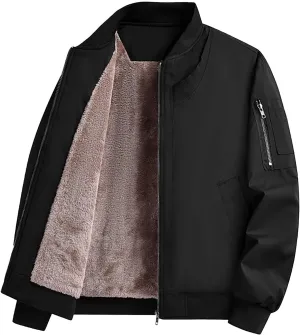 Mens Fleece Bomber Jacket Casual Plaid Jacquard Varsity Jacket Coat Zipper Pockets Windbreaker Softshell Jacket