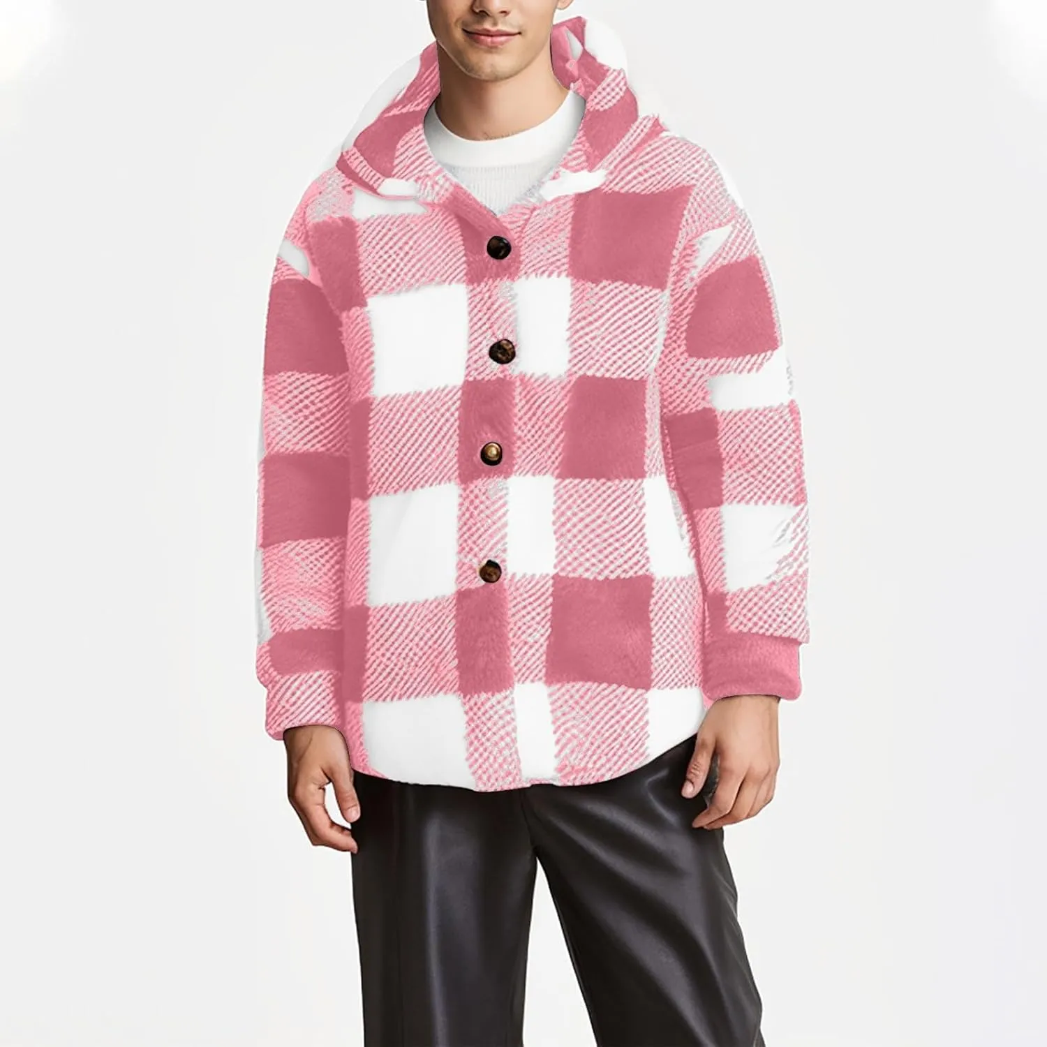 Mens Fleece Fuzzy Jackets Casual Lightweight Hooded Warm Long Sleeve Soft Comfy Fall Winter Coats