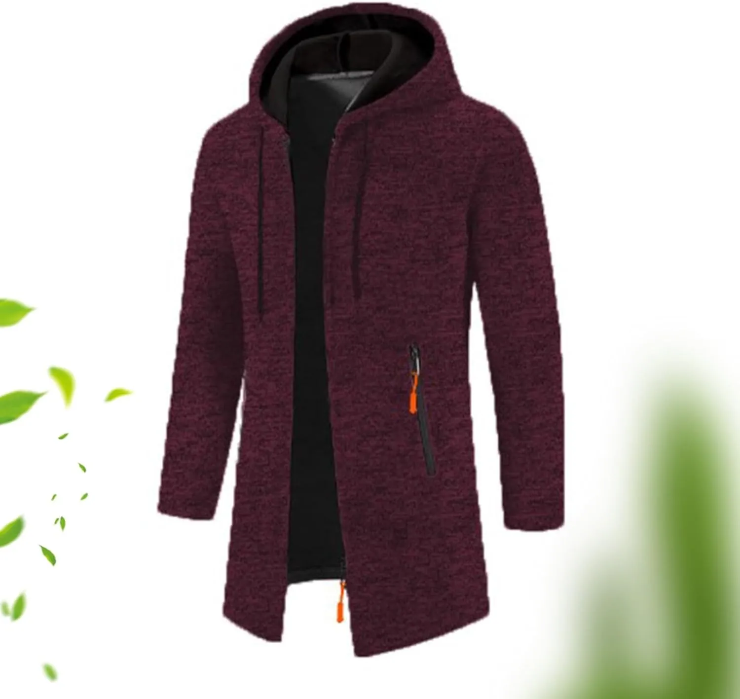 Mens Fleece Hoodie Long Zip Up Knit Cardigan Plus Size Jacket Winter Cardigan Coat Thermal Fashion Drawstring Coat