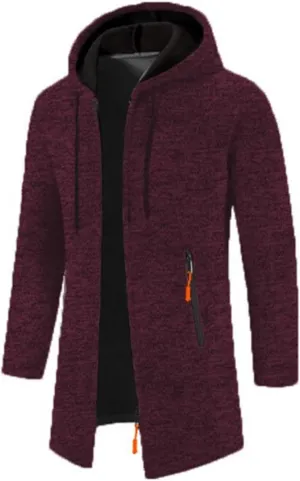 Mens Fleece Hoodie Long Zip Up Knit Cardigan Plus Size Jacket Winter Cardigan Coat Thermal Fashion Drawstring Coat
