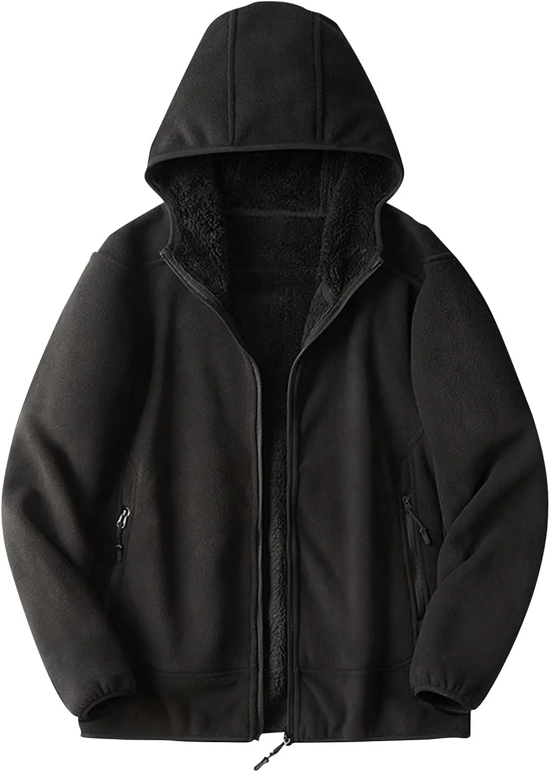 Men's Fleece Hoodie Polar Fleece Sherpa Lined Jacket Zip Up Thick Jacket Soft Warm Winter Coat Sweatshirt with Pocket