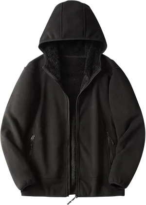 Men's Fleece Hoodie Polar Fleece Sherpa Lined Jacket Zip Up Thick Jacket Soft Warm Winter Coat Sweatshirt with Pocket