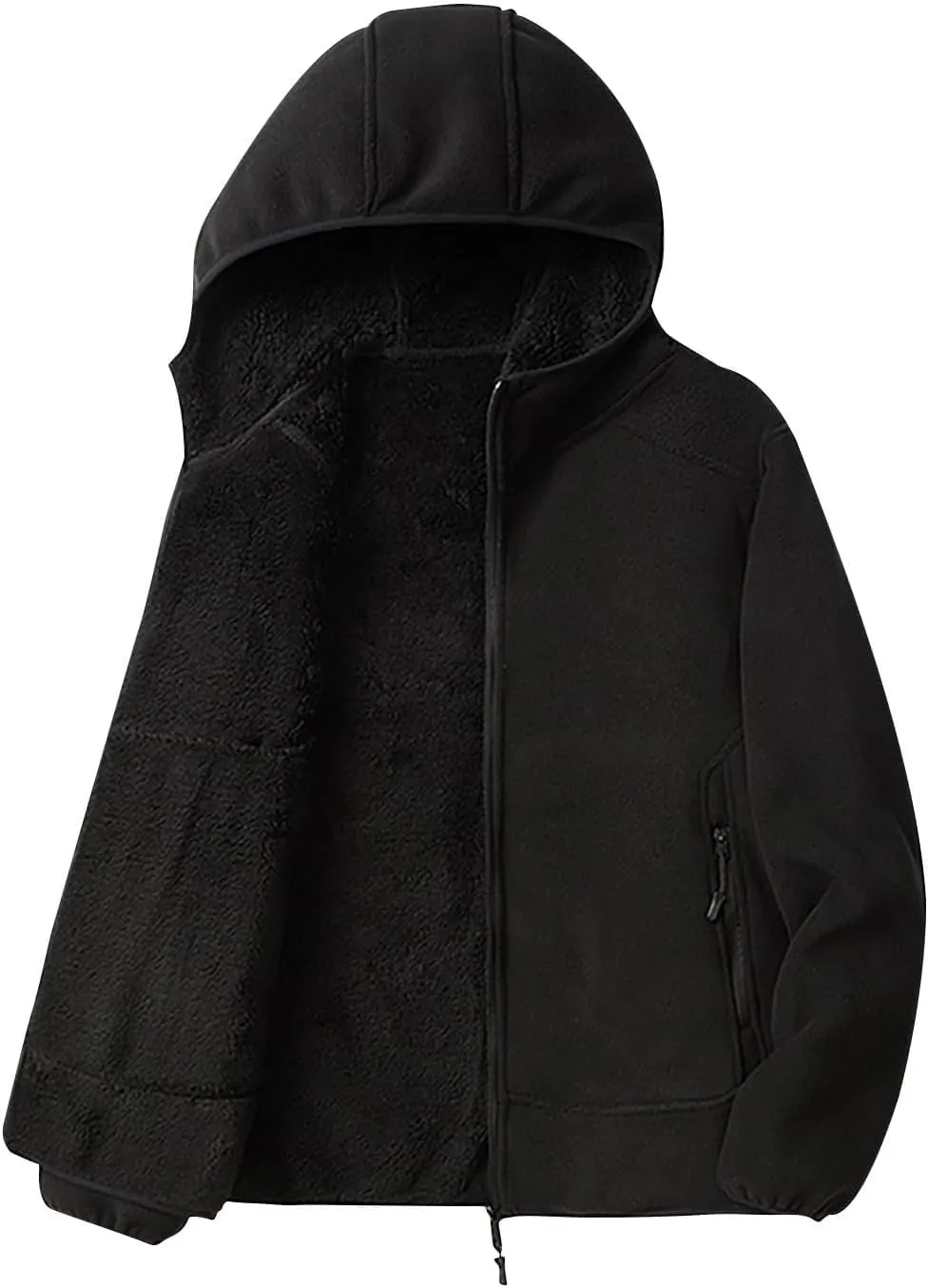 Men's Fleece Hoodie Polar Fleece Sherpa Lined Jacket Zip Up Thick Jacket Soft Warm Winter Coat Sweatshirt with Pocket