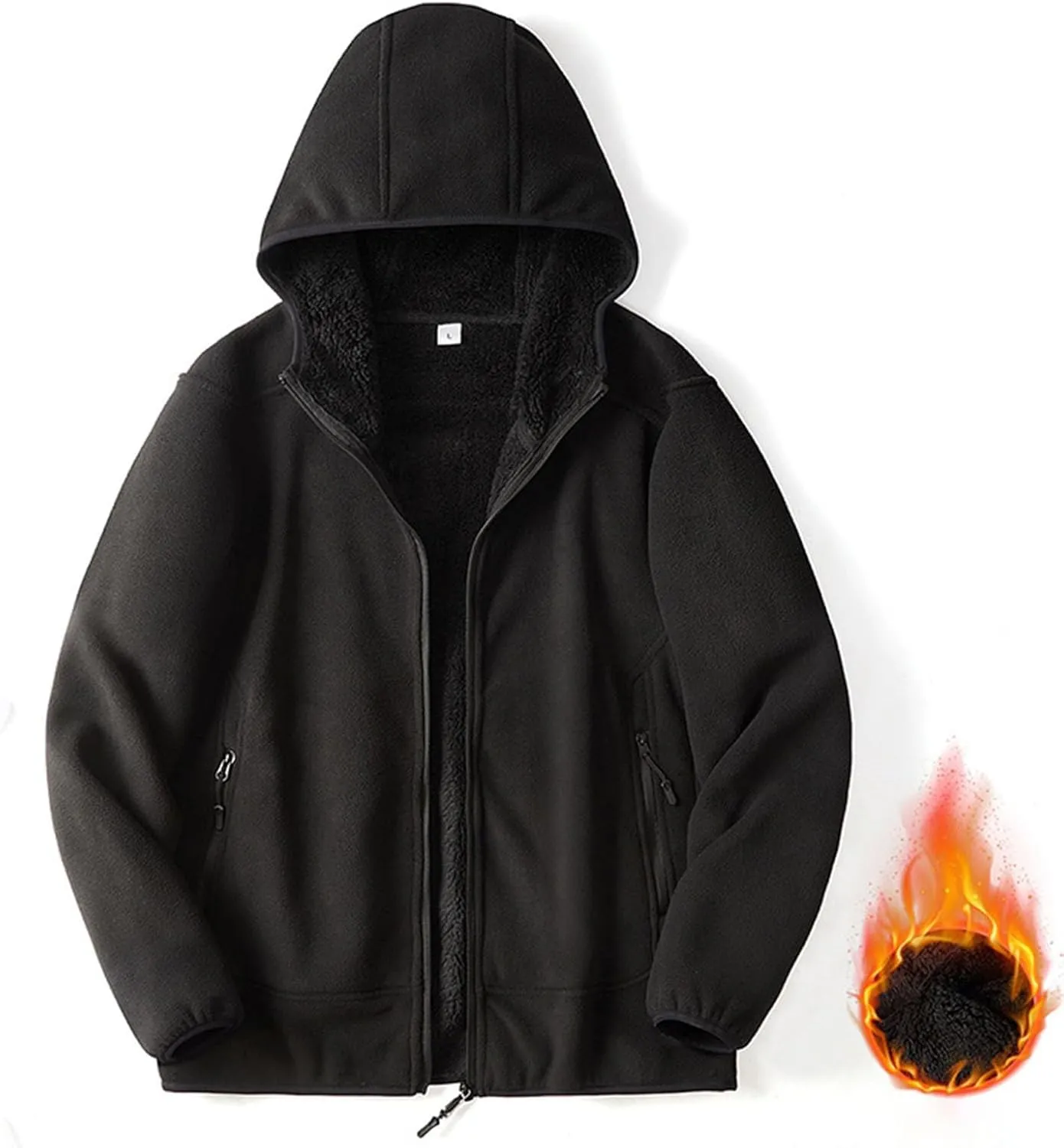 Men's Fleece Hoodie Polar Fleece Sherpa Lined Jacket Zip Up Thick Jacket Soft Warm Winter Coat Sweatshirt with Pocket