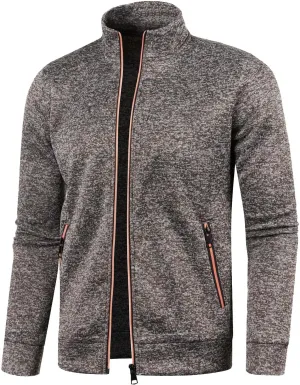 Men's Full Zip Cardigan Sweaters Casual Stand Collar Cardigan Slim Fit Knitted Sweater Thin Fleece Sweater Jackets