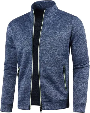 Men's Full Zip Cardigan Sweaters Casual Stand Collar Cardigan Slim Fit Knitted Sweater Thin Fleece Sweater Jackets
