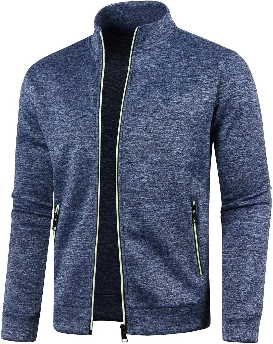Men's Full Zip Cardigan Sweaters Casual Stand Collar Cardigan Slim Fit Knitted Sweater Thin Fleece Sweater Jackets