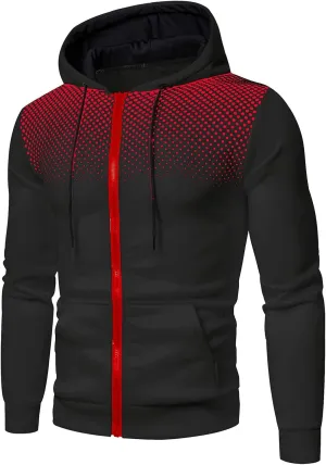 Mens Full Zip Hoodies 2023 Color Block Long Sleeve Casual Drawstring Sweatshirt Sport Outwear Jacket with Pockets