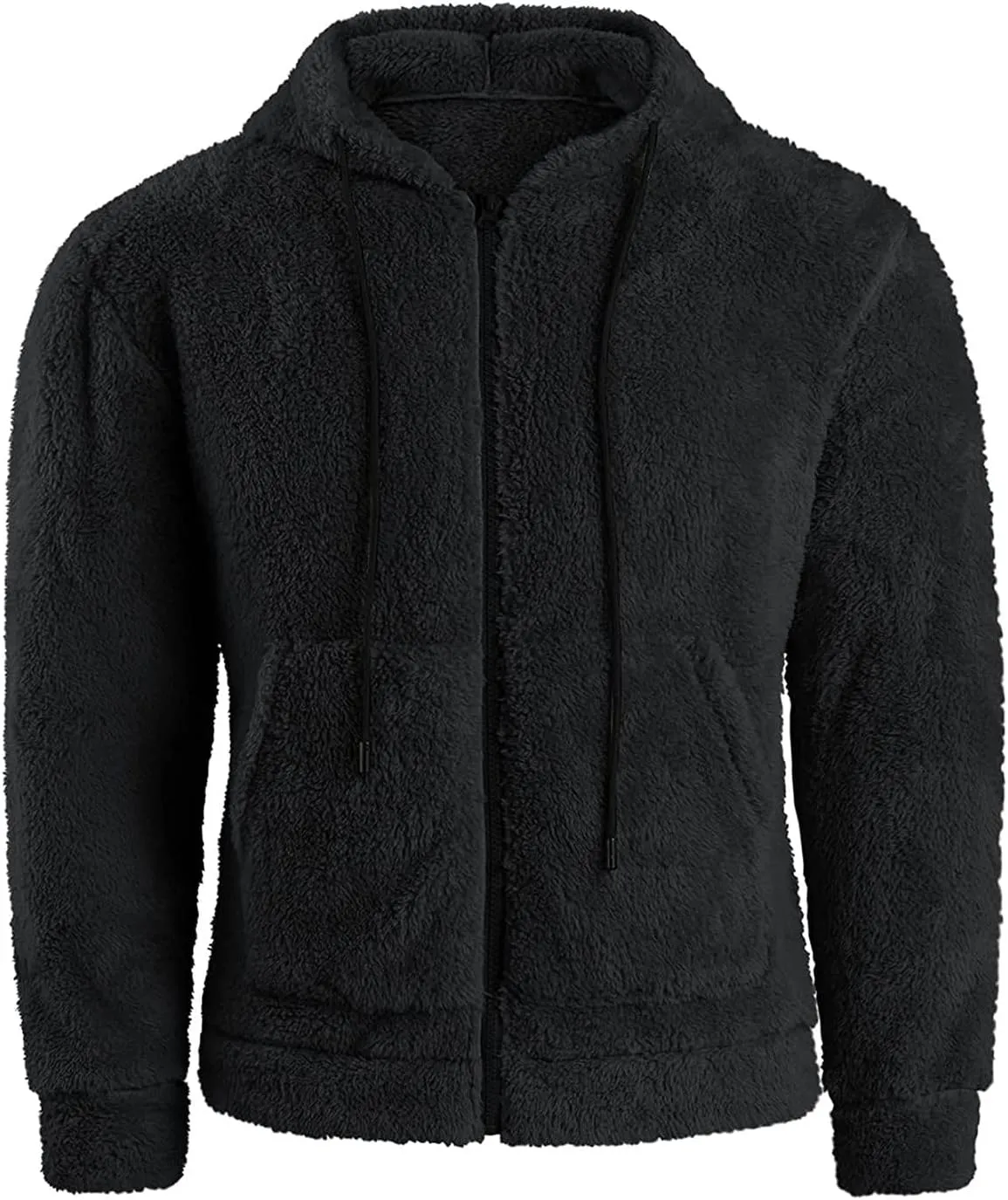 Mens Fuzzy Sherpa Jacket Hoodie Fluffy Fleece Open Front Cardigan Full Zip Up Soft Coat Fall Outwear with Pockets