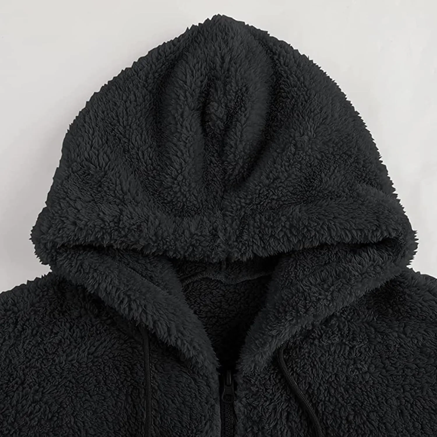 Mens Fuzzy Sherpa Jacket Hoodie Fluffy Fleece Open Front Cardigan Full Zip Up Soft Coat Fall Outwear with Pockets