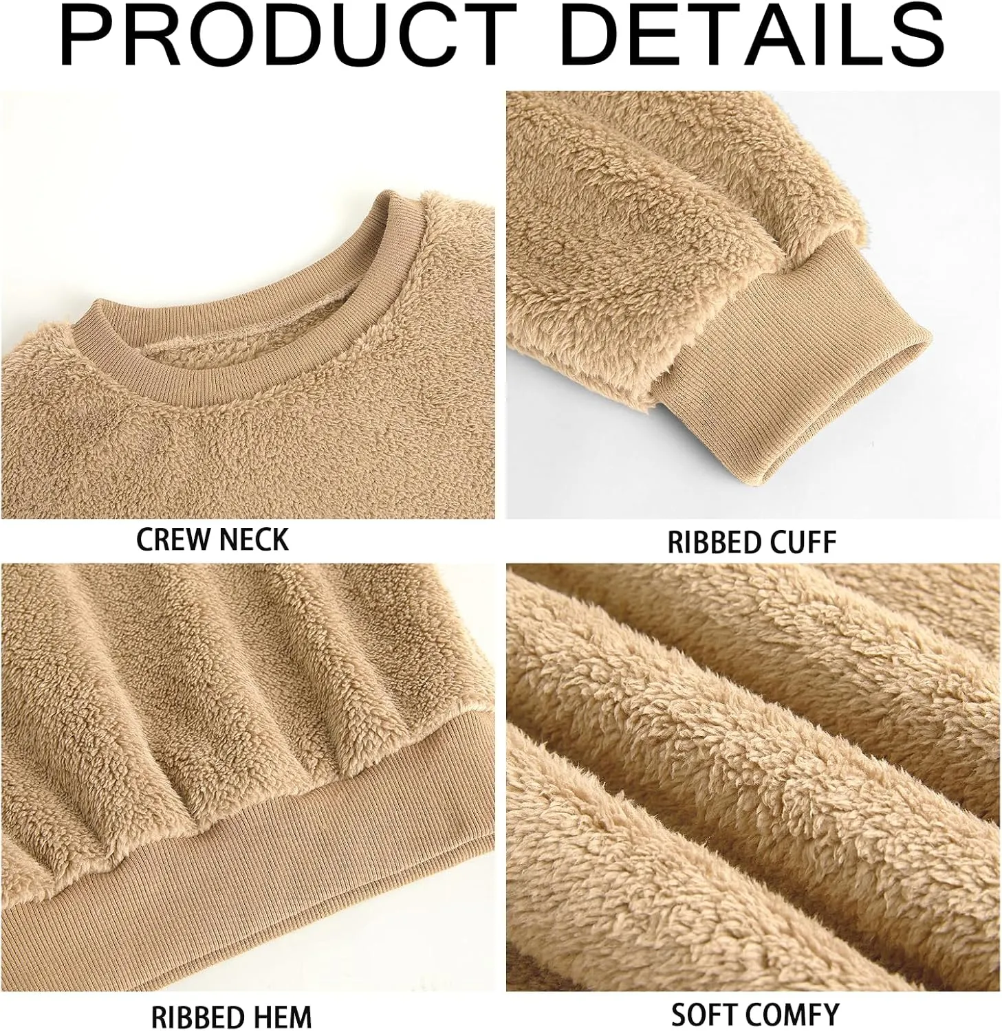 Mens Fuzzy Sherpa Sweatshirt Long Sleeve Fluffy Crew Neck Pullover Cozy Basic Unisex Fall Winter Warm Tops