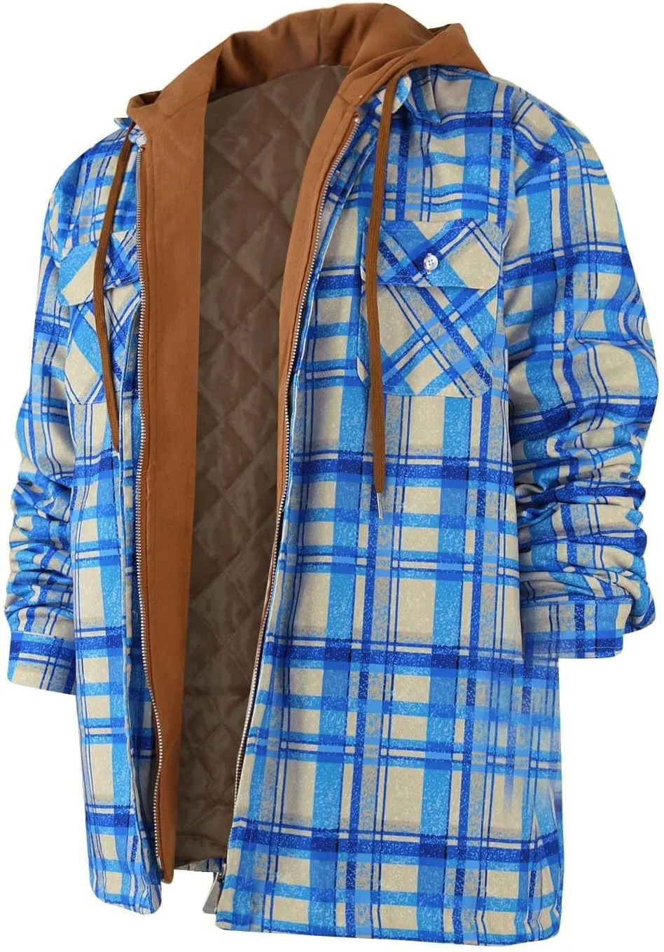 Men's Heavyweight Plaid Hoodie Jacket Zip Up Long Sleeve Fleece Sweatshirt Coat With Hood Fashion Stylish,M-5XL