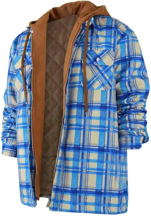 Men's Heavyweight Plaid Hoodie Jacket Zip Up Long Sleeve Fleece Sweatshirt Coat With Hood Fashion Stylish,M-5XL