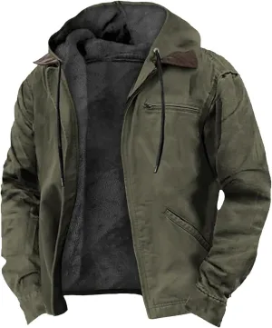 Mens Heavyweight Winter Hoodie Jacket Stylish Zip Up Warm Fleece Sherpa Lined Coats With Pockets, S-8XL