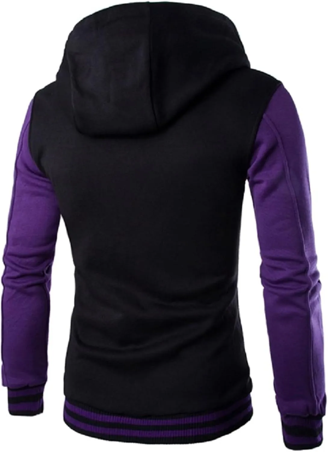 Mens Hooded Varsity Jacket Contrast Color Patchwork Baseball Jacket Button Down Slim Fit Casual Sports Sweatshirt
