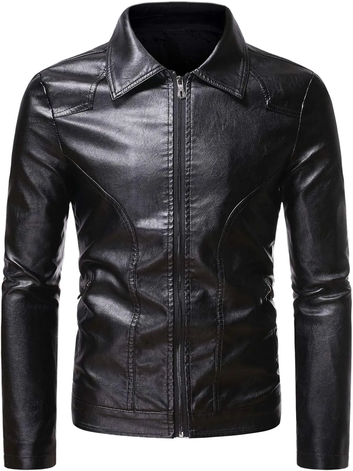 Mens Leather Jacket Motorcycle Black Biker Jackets Vintage Slim Fit Faux Leather Outwear Casual Lightweight