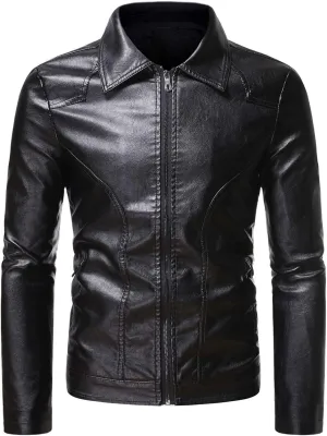Mens Leather Jacket Motorcycle Black Biker Jackets Vintage Slim Fit Faux Leather Outwear Casual Lightweight