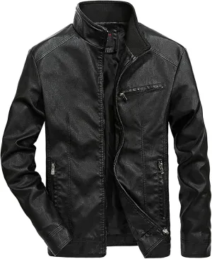 Mens Leather Jacket Slim Fit Motorcycle Biker Jackets Long Sleeve Stand Collar Faux Leather Casual Bomber Coat