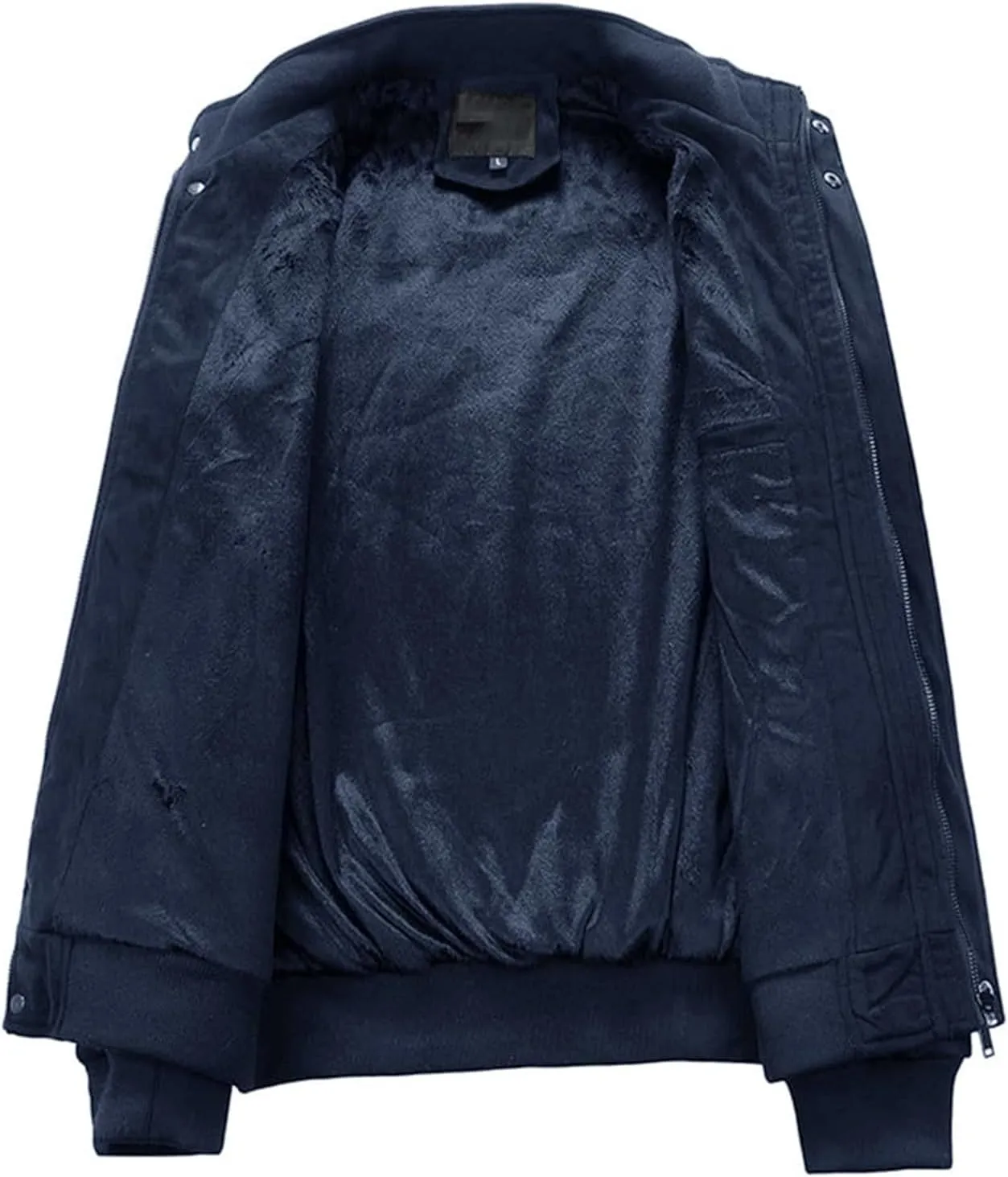 Mens Lightweight Fleece Bomber Jacket, Long Sleeve Varsity Jacket, Warm Cotton Cargo Work Jacket with Fleece Lining