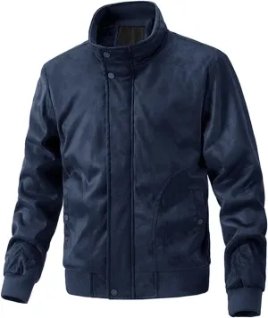 Mens Lightweight Fleece Bomber Jacket, Long Sleeve Varsity Jacket, Warm Cotton Cargo Work Jacket with Fleece Lining