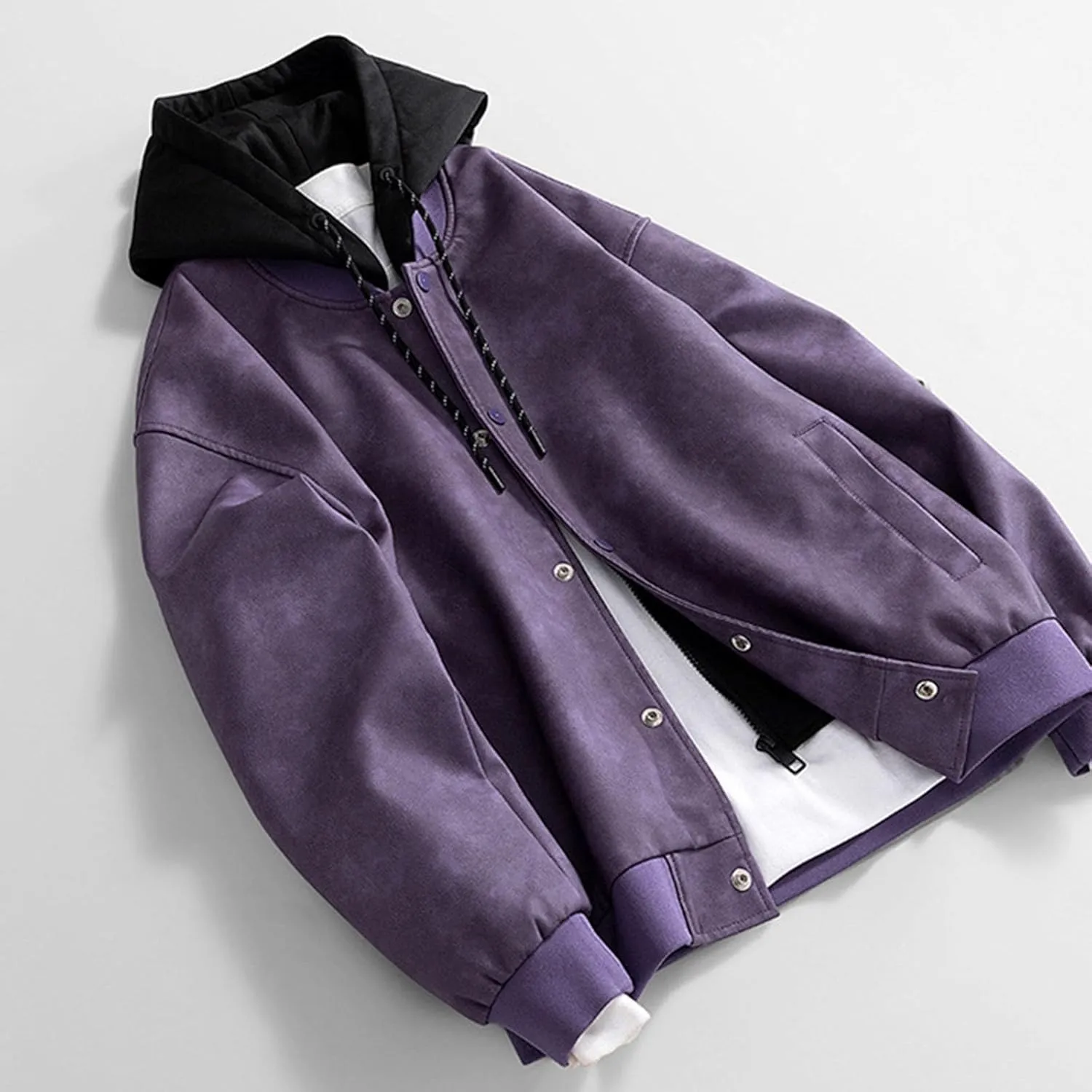 Mens Lightweight PU Leather Hooded Jacket Causal Button Down Biker Jacket Motorcycle Outerwear Coat Fashion Clothes