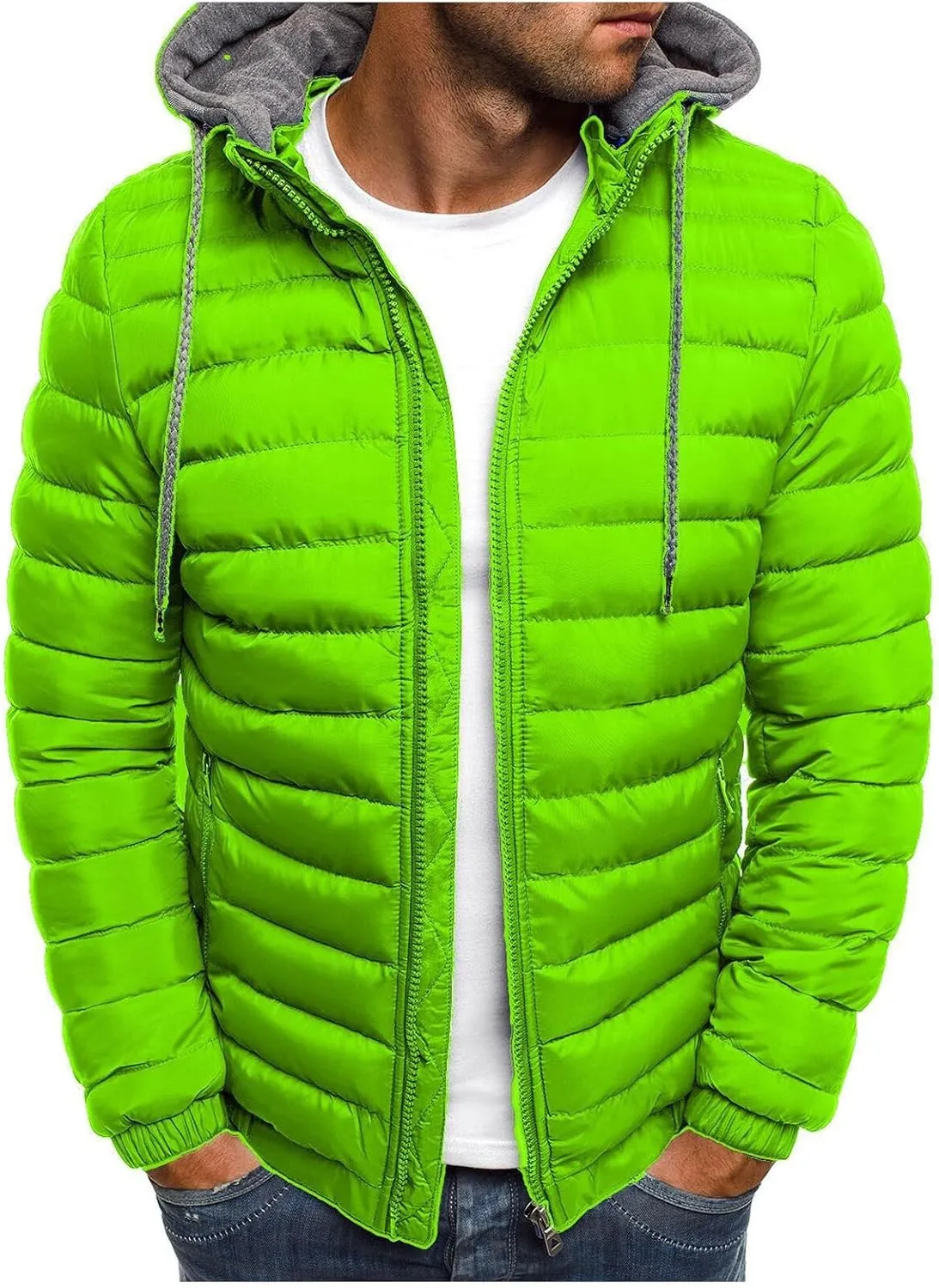 Men's Lightweight Puffer Jacket Hooded Full Zip Water-Resistant Quilted Lined Winter Coats for Outdoor Hiking Camping