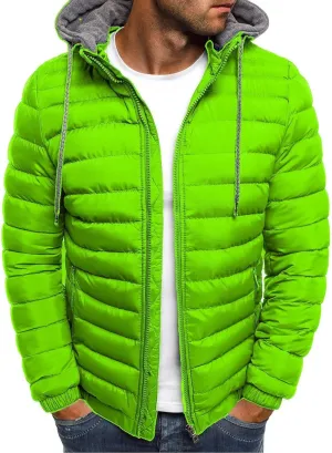 Men's Lightweight Puffer Jacket Hooded Full Zip Water-Resistant Quilted Lined Winter Coats for Outdoor Hiking Camping