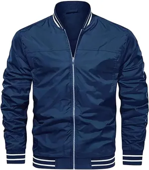 Mens Lightweight Windbreaker Bomber Jacket Zip Up with Pockets for Spring and Fall, Casual Wear, Water-Resistant