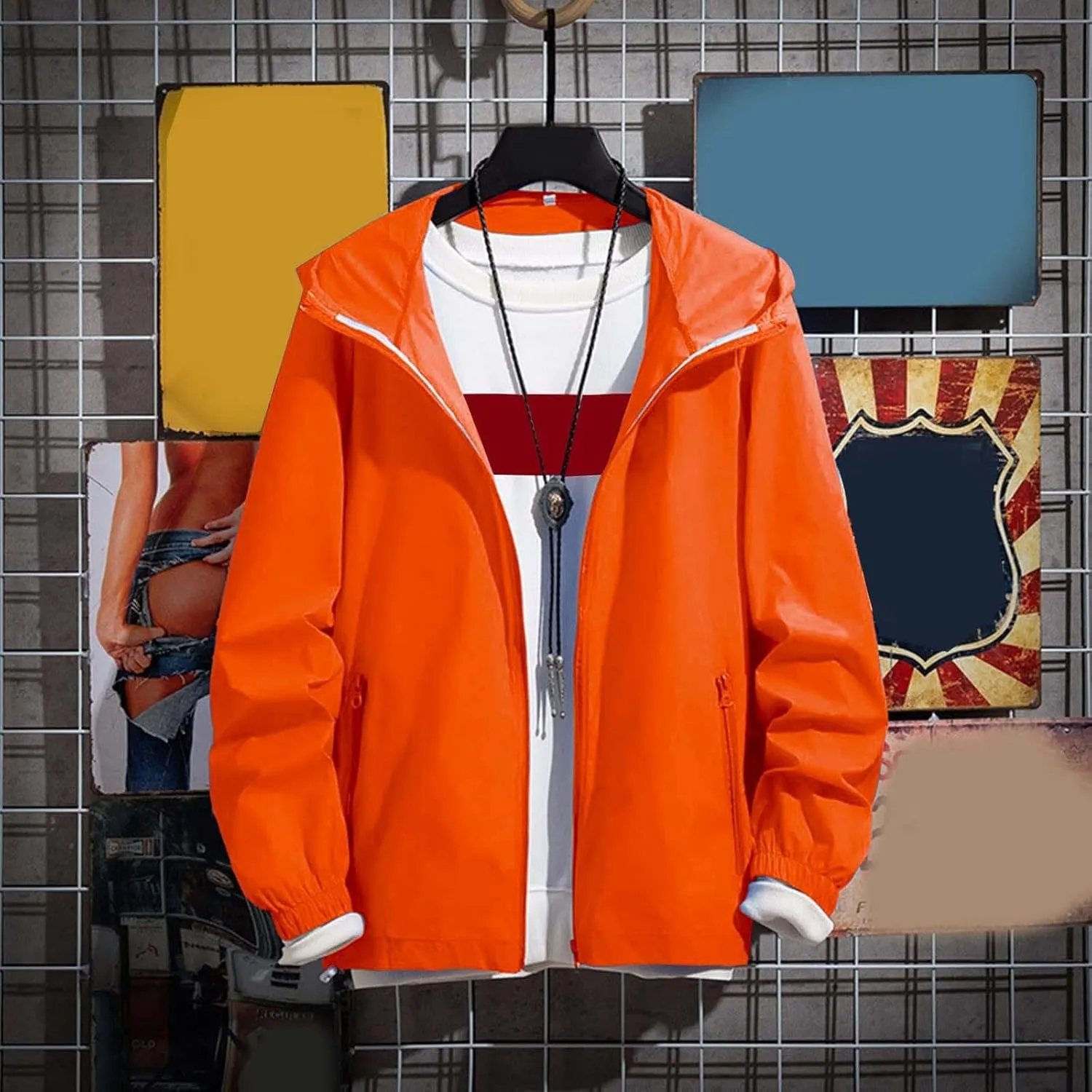 Mens Lightweight Zipper Jackets Outdoor Fishing Full Zip Long Sleeve Hoodie Breathable Casual Jackets Zipper Pockets