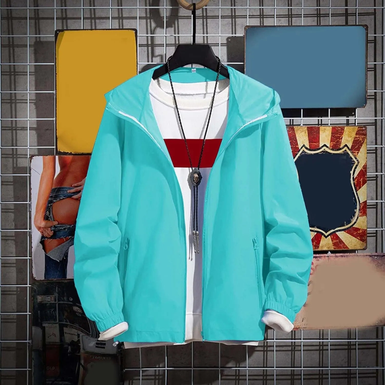 Mens Lightweight Zipper Jackets Outdoor Fishing Full Zip Long Sleeve Hoodie Breathable Casual Jackets Zipper Pockets
