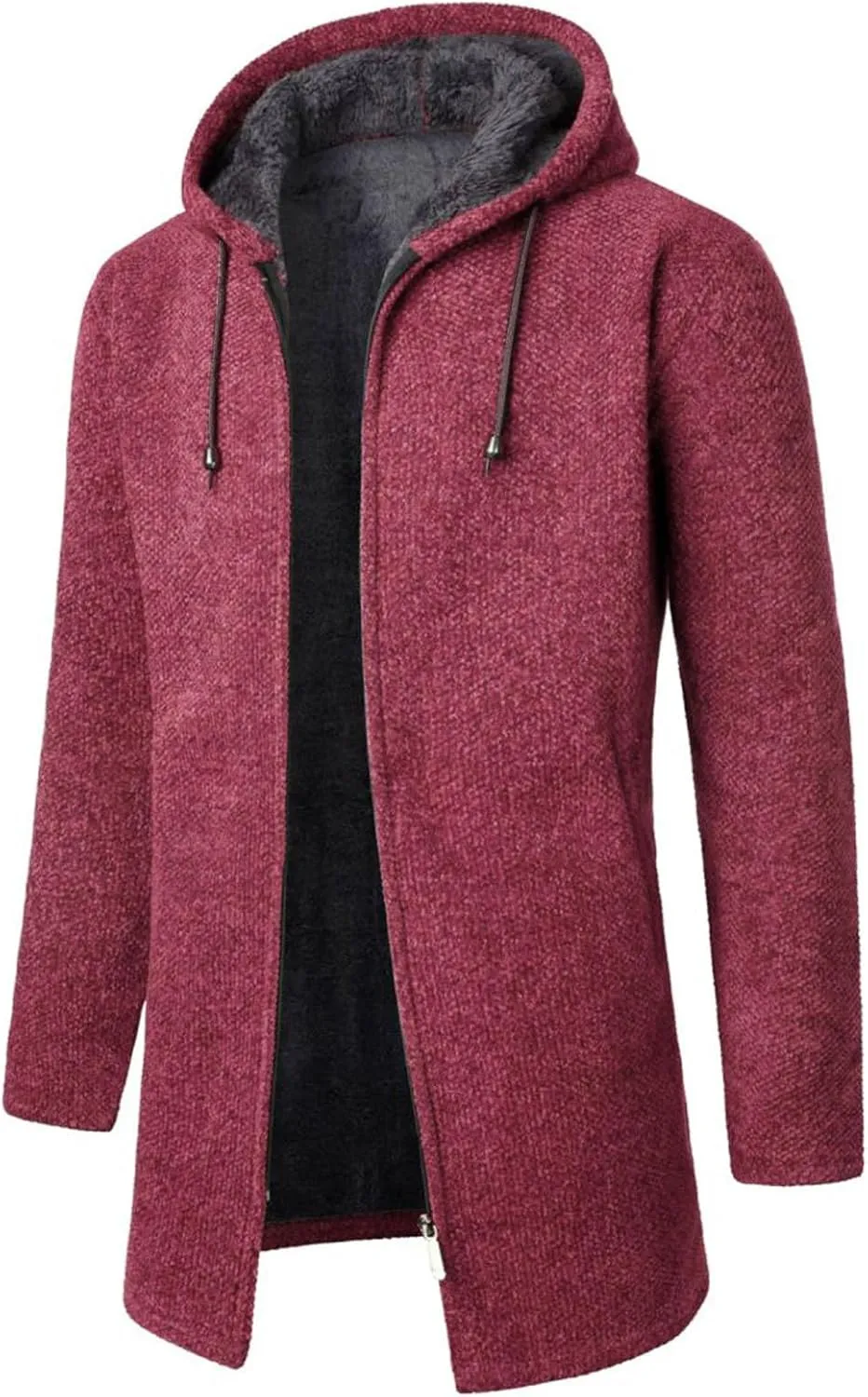 Men's Long Cardigan Hoodies Full-Zip Fleece Lined Sweaters Knit Regular Fit Casual Sweater Hooded Coat with Pocket