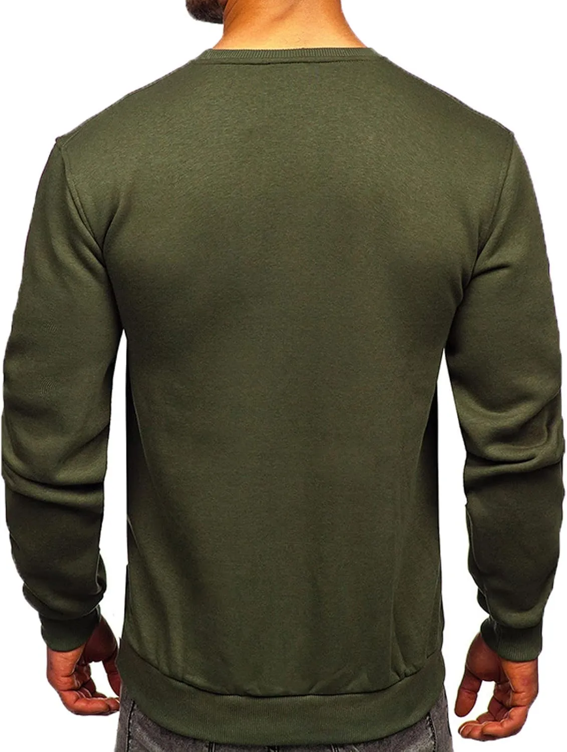 Mens Long Sleeve Round Neck Tops Solid Sweatshirts Pullover Sweatshirt Fall Winter Warm Fleece Sweatshirt Tops