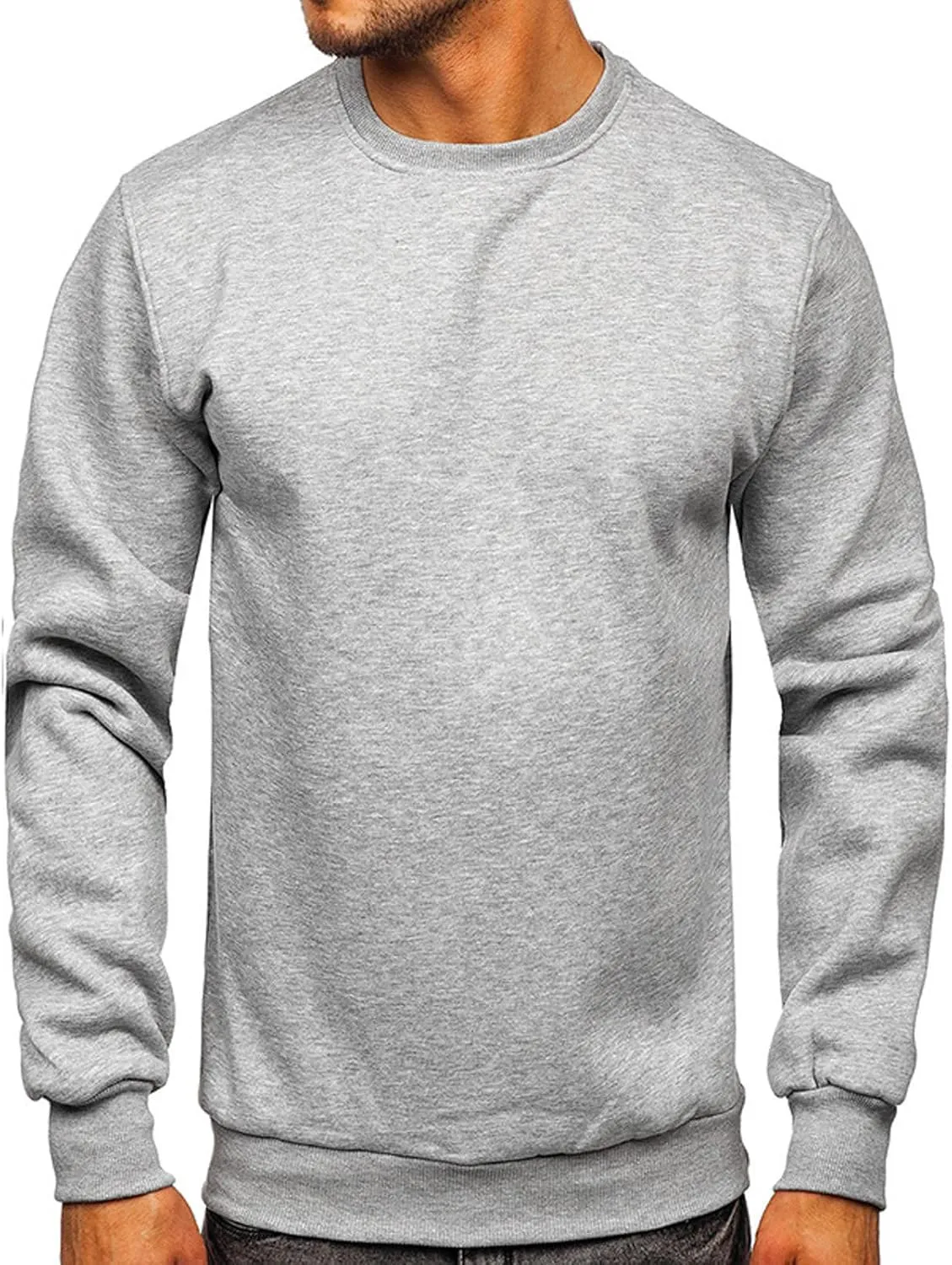 Mens Long Sleeve Round Neck Tops Solid Sweatshirts Pullover Sweatshirt Fall Winter Warm Fleece Sweatshirt Tops