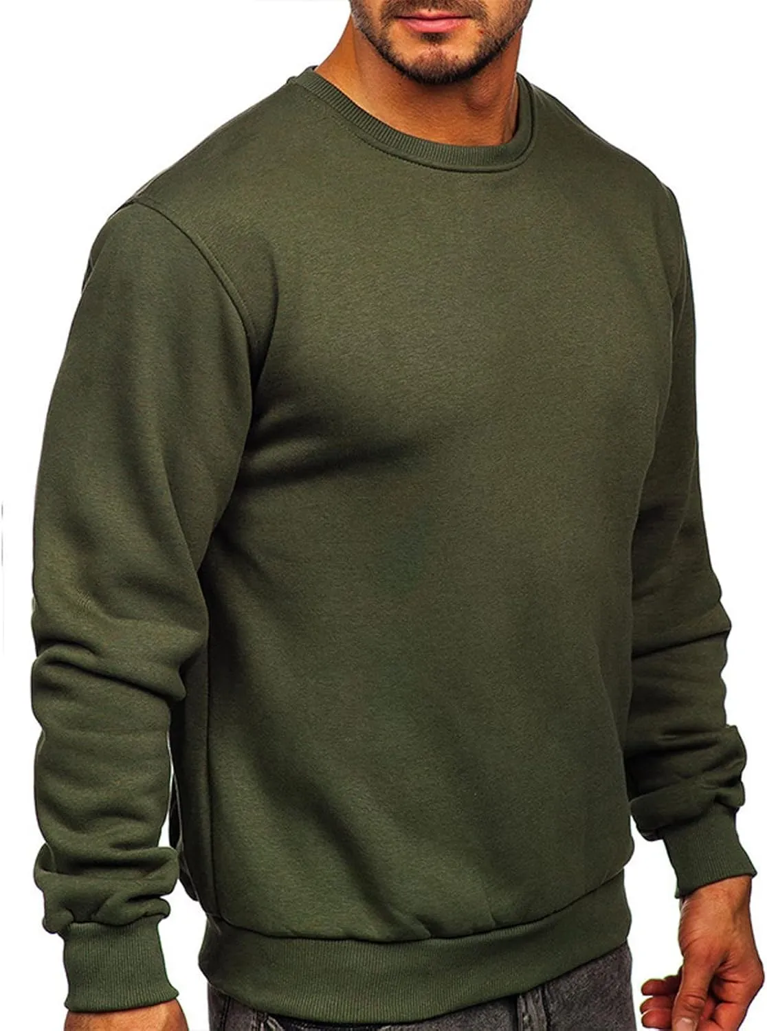 Mens Long Sleeve Round Neck Tops Solid Sweatshirts Pullover Sweatshirt Fall Winter Warm Fleece Sweatshirt Tops
