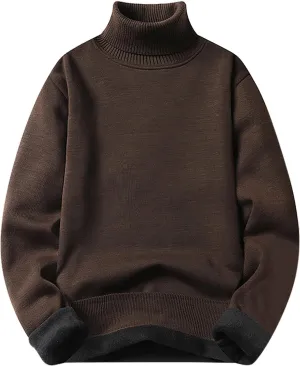 Men's Mock Turtleneck Sweater Long Sleeve Solid Color Pullover Ribbed Thermal Knitted Tops Casual Oversize Sweater