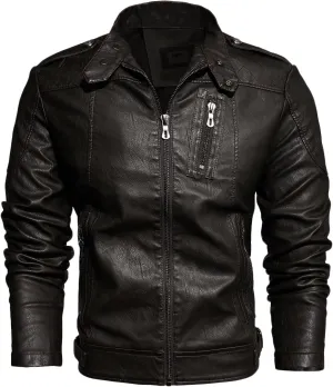 Mens Motorcycle Faux Leather Jacket Zip-Up Windbreaker Leather Jackets Lightweight PU Biker Vintage Coat