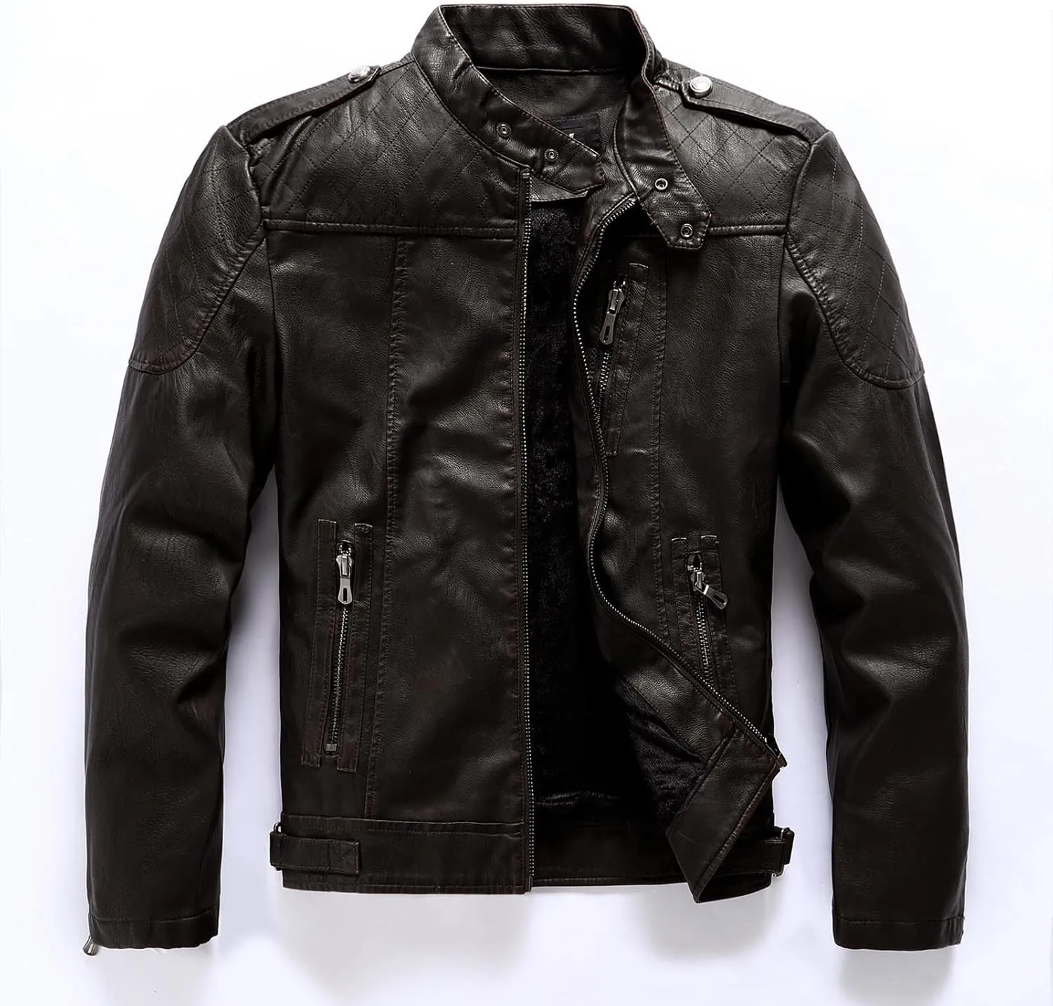 Mens Motorcycle Faux Leather Jacket Zip-Up Windbreaker Leather Jackets Lightweight PU Biker Vintage Coat