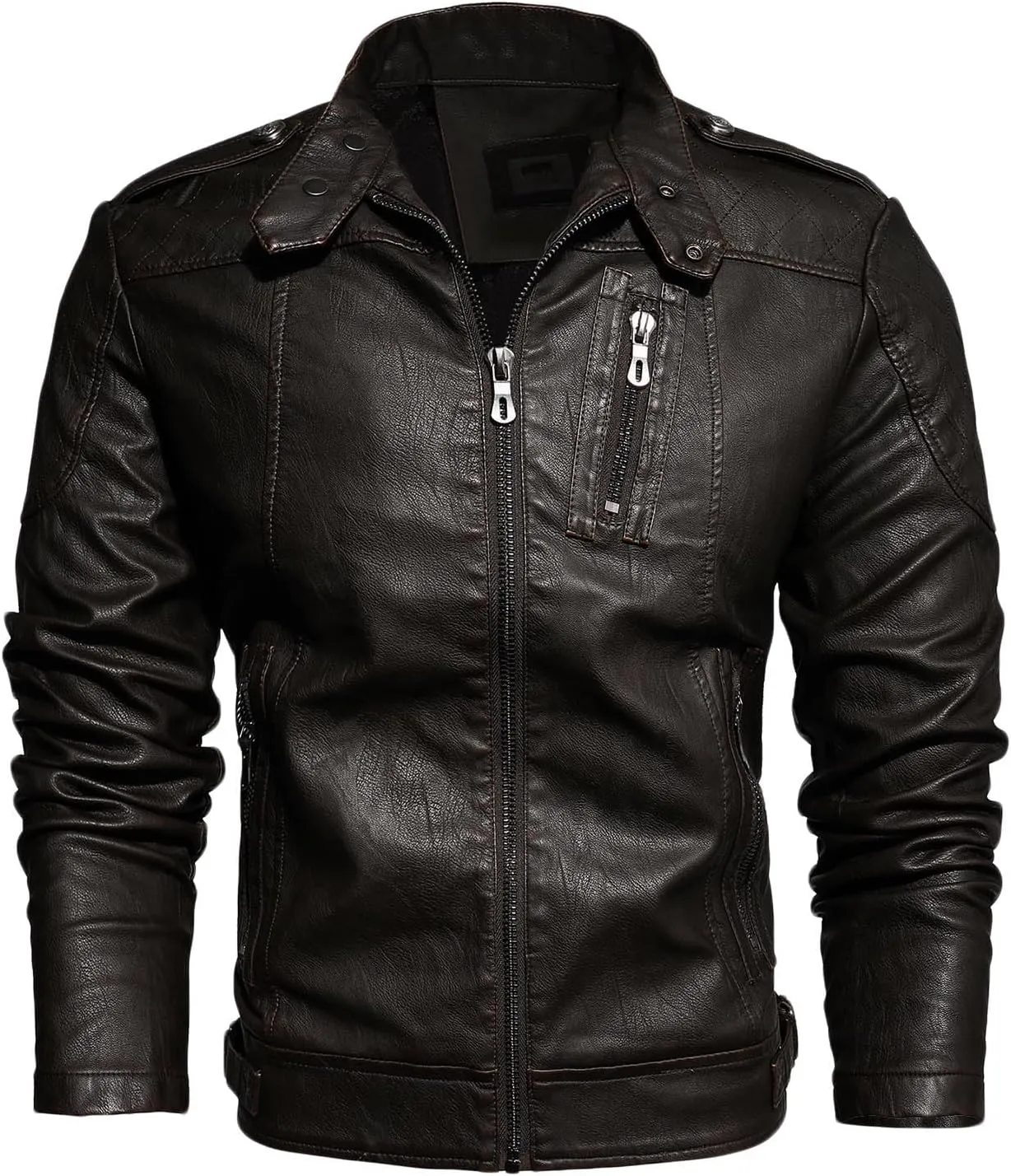 Mens Motorcycle Faux Leather Jacket Zip-Up Windbreaker Leather Jackets Lightweight PU Biker Vintage Coat