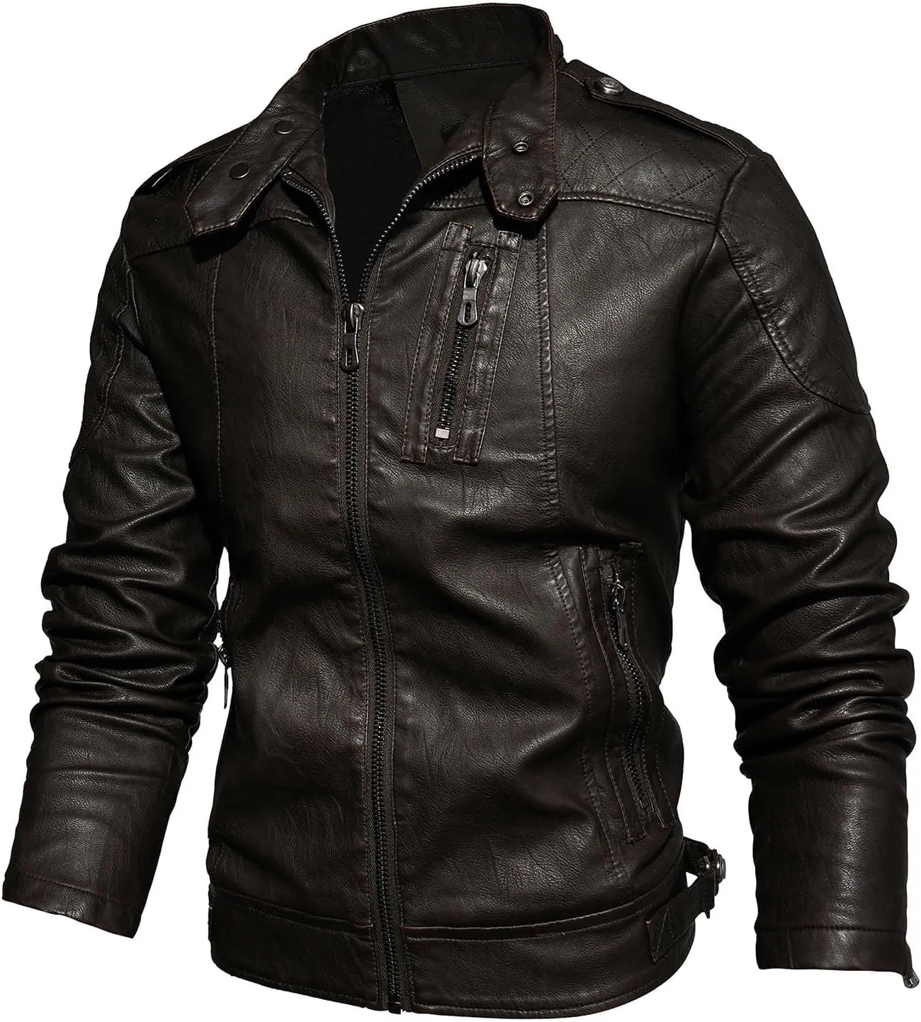 Mens Motorcycle Faux Leather Jacket Zip-Up Windbreaker Leather Jackets Lightweight PU Biker Vintage Coat