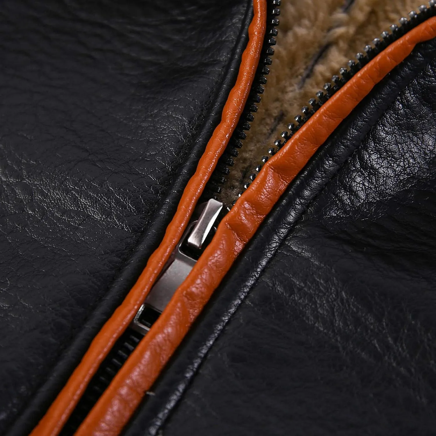 Men's Motorcycle Jacket Lapel Faux Leather Jacket Trendy Color Block Fleece Lined Racer Motorcycle Biker Jacket