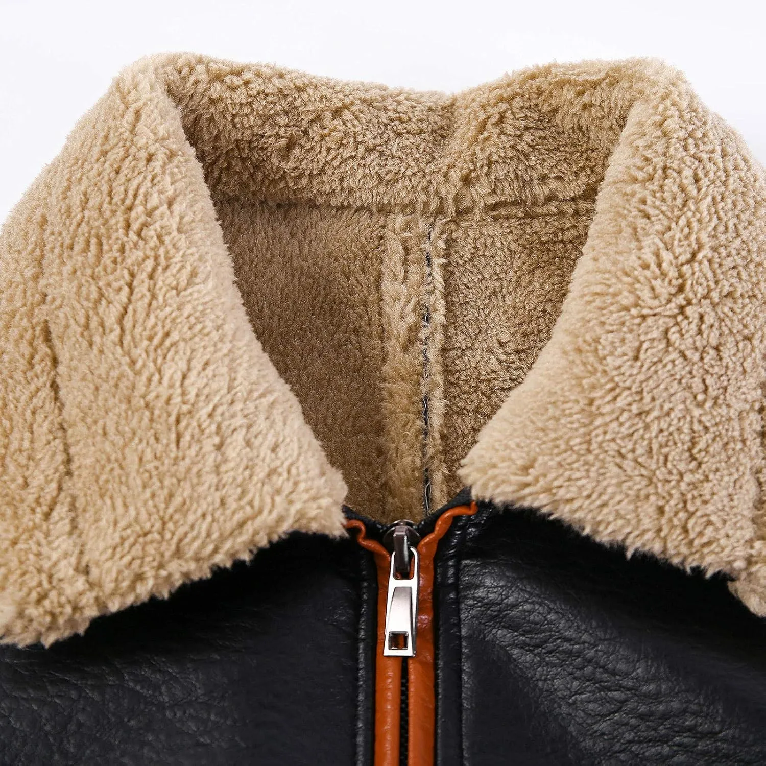 Men's Motorcycle Jacket Lapel Faux Leather Jacket Trendy Color Block Fleece Lined Racer Motorcycle Biker Jacket