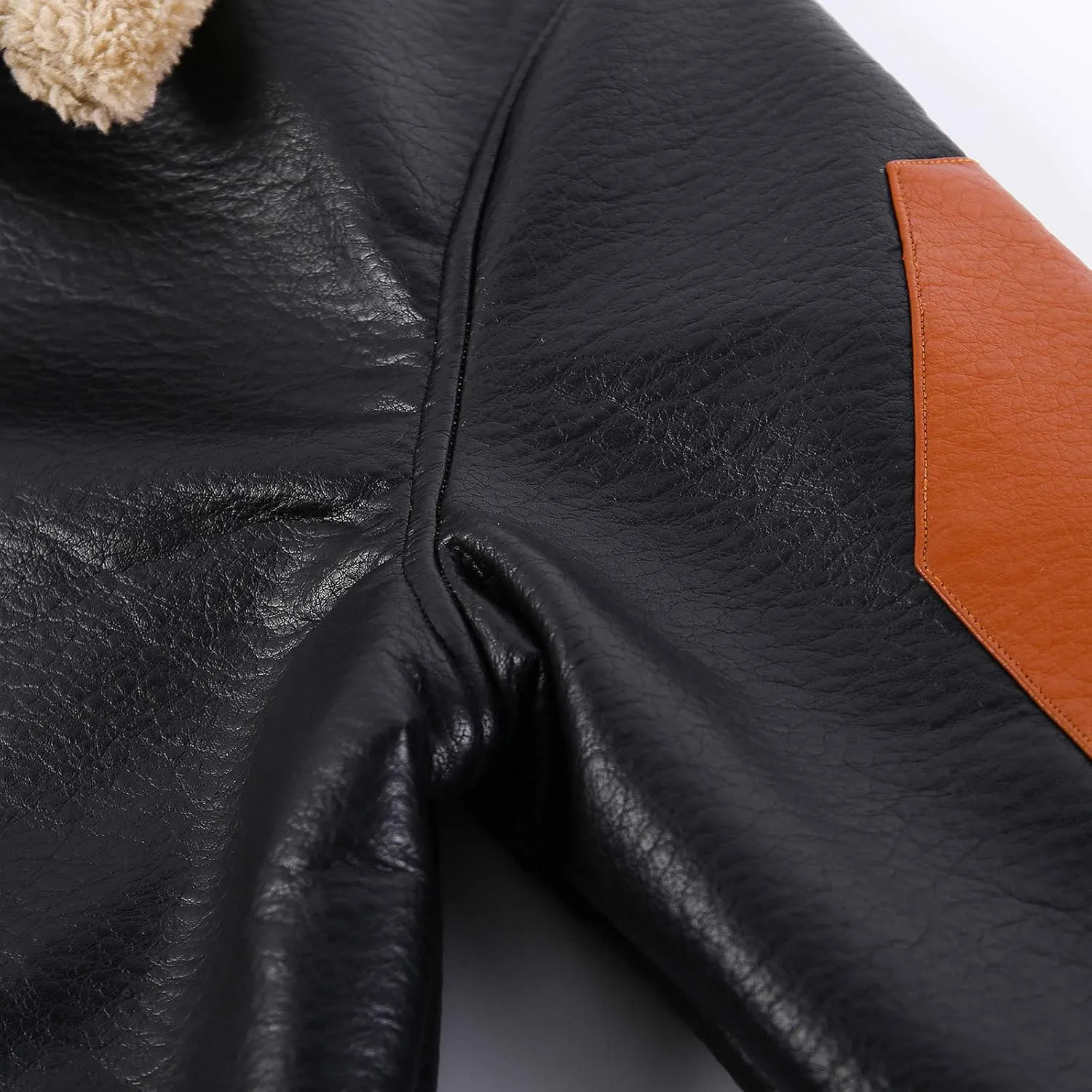Men's Motorcycle Jacket Lapel Faux Leather Jacket Trendy Color Block Fleece Lined Racer Motorcycle Biker Jacket