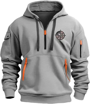 Mens Oversized Tactical Hoodie Quarter Zip Pullover Men Vintage Workout Hoodies with Pockets Plus Size Hooded Sweatshirt