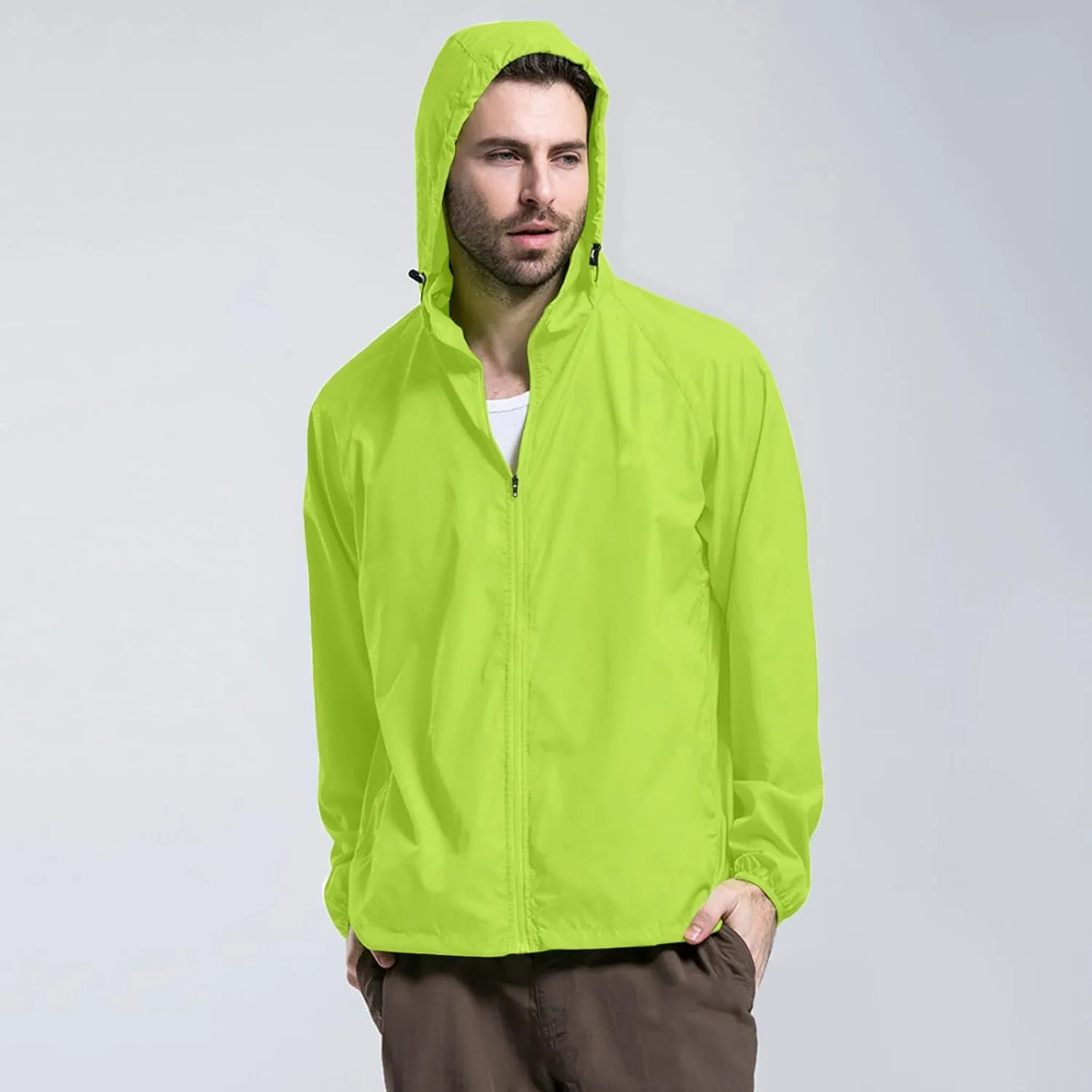 Mens Packable Rain Jacket Lightweight with Hood Outdoor Rain Gear Travel Hiking Cycling Waterproof Raincoat