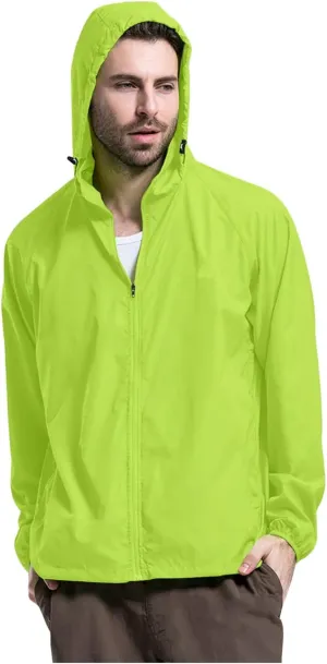 Mens Packable Rain Jacket Lightweight with Hood Outdoor Rain Gear Travel Hiking Cycling Waterproof Raincoat